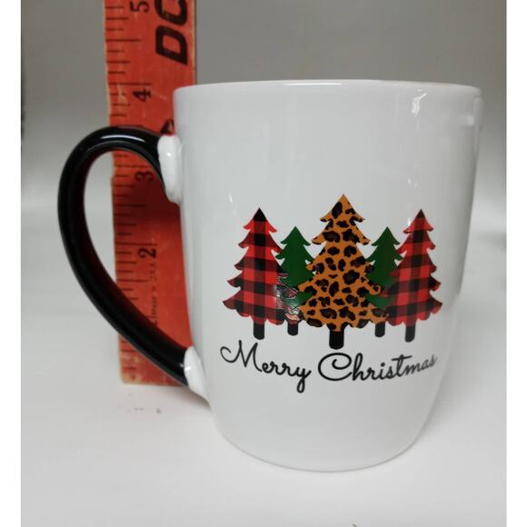 Vintage Christmas Trees Mug Merry Christmas Plaid Red Black Coffee Cup Holiday - Picture 9 of 9